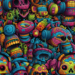 Graffiti art seamless repeat pattern, colorful funky 
