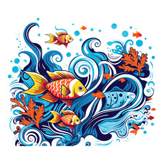 Fototapeta na wymiar Vibrant Abstract Fish Illustration in a Colorful Aquatic Symphony. Vector Illustration