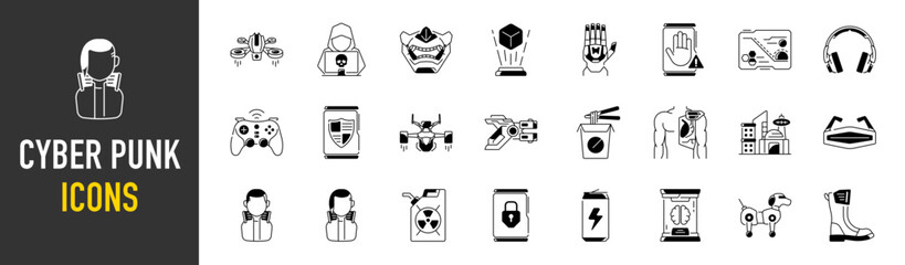 Cyber punk security icon set. Data protection symbol. Secured network icon collection. Technology concept. Vector illustration.