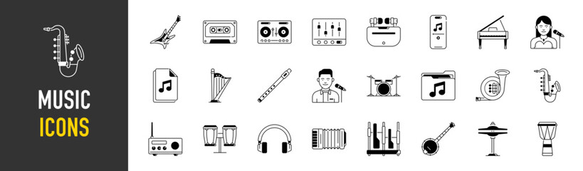 Musical instruments, vector illustrations flat icons and elements set