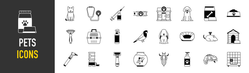 Pet, vet, pet shop, types of pets - minimal web icon set. Icons collection. Simple vector illustration.
