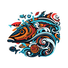 Pop Art's Abstract Fish Illustration Comes Alive in Vibrancy. Vector Illustration