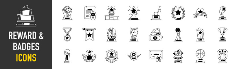 Award, Badges, Reward and Prize icons. Trophy and Achievement vector icon set.