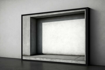 Concrete wall with a black wood frame. Generative AI