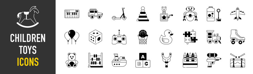 Set of children toys icons. Flat style icons Pack. Vector Illustration
