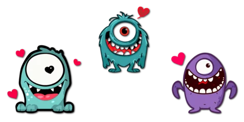 Fotobehang Funny monsters with a heart. Cartoon love ghosts. © Gylychly