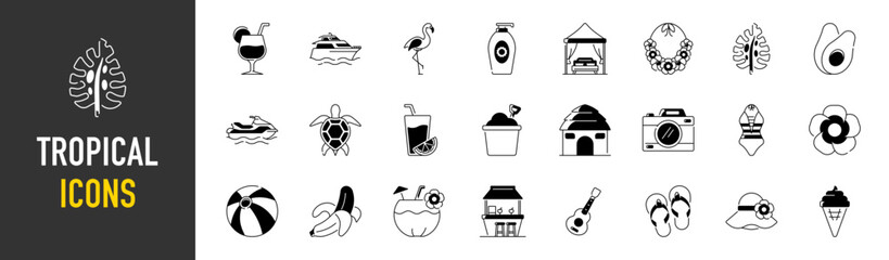 Summer, tropical, beach elements - minimal web icon set. icons collection. Simple vector illustration.
