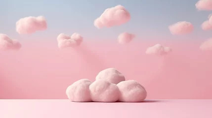 Foto op Aluminium Generative AI, Pink magenta fantastic 3d clouds on the floor, sky and landscape. Gentle colors and with bright lights.. © DELstudio
