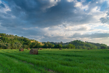 landscape with hay bales