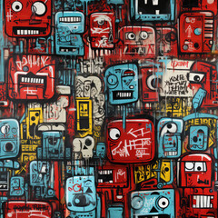 Graffiti art seamless repeat pattern, colorful funky 
