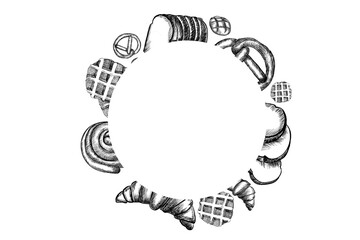 frame of bread line art drawing bakery cafe