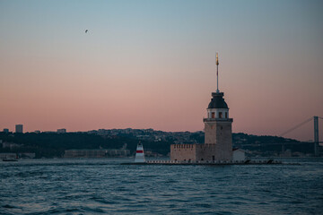 Maiden's Tower and Bosphorus view. Istanbul Turkey