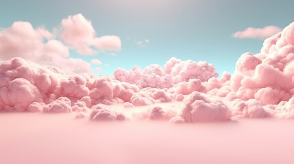 Generative AI, Pink magenta fantastic 3d clouds on the floor, sky and landscape. Gentle colors and with bright lights..