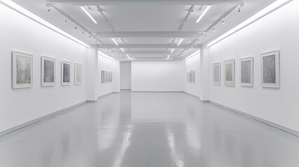 Obraz premium Black and White Photograph in an Empty White Gallery