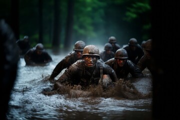 Marines in action during intense training exercises, highlighting their discipline and determination. Generative AI
