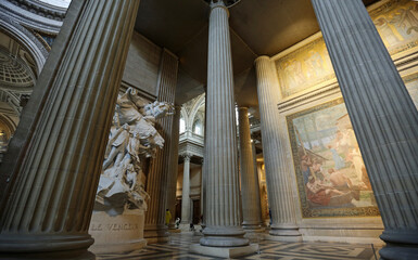 Walking between columns - 18th century Pantheon interior, Paris, France