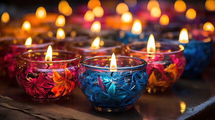 Candles for sale for Diwali in Delhi, India, Bright color. Generative Ai