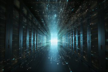 Obraz premium futuristic corridor of data center internet cloud server visualization of datastreams