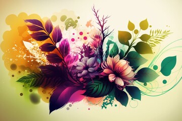 Artistic spring background with floral elements. Generative AI