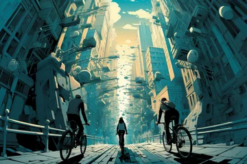 Foto auf Acrylglas Fahrrad wallpaper of an inception styled two tone city