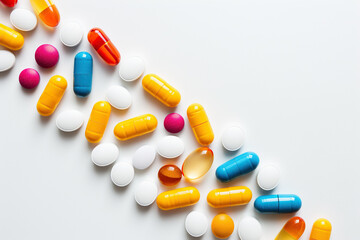 Various pills on a white background