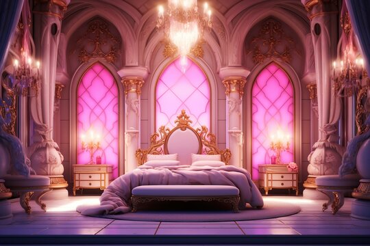Princess bedroom in royal house. Ai art