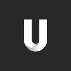 Letter U 3d ribbons logo, bold font typography design element, rounded geometric shape, material design mockup, black and white gradient logotype, creative idea identity mark. © Sergii Syzonenko