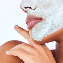 Detox, skincare and facial with closeup of woman in studio for spa treatment, cosmetics and...