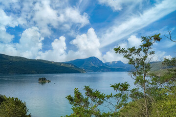 The lake of Serre-Poncon in France, beautiful landscape in summer
