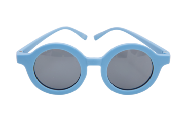 Sunglasses isolated on transparent background, children pastel blue round frame eyeglasses, PNG,	