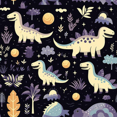 Cartoon dinosaurs childish seamless repeat pattern