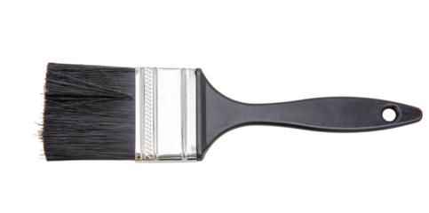 Paint brush new clean with black wooden handle isolated on transparent background. PNG	