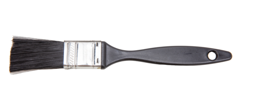 Paint brush new clean with black wooden handle isolated on transparent background. PNG	