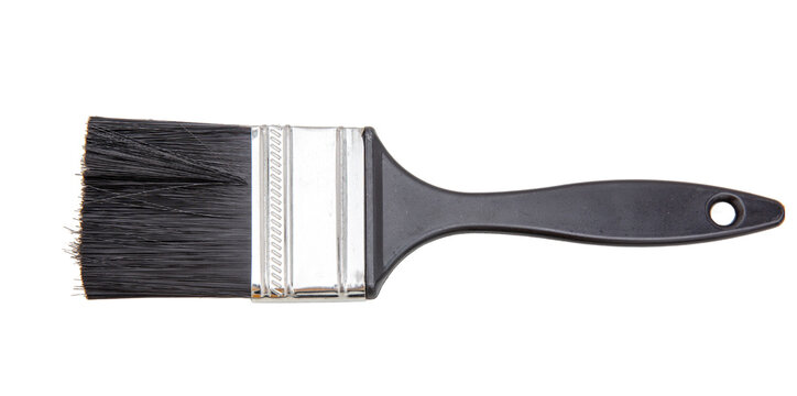 Paint brush new clean with black wooden handle isolated on transparent background. PNG	