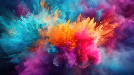 Fototapeta na wymiar Colorful pwoder explosion on dark background. Generative Ai