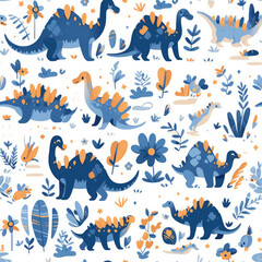 Cartoon dinosaurs childish seamless repeat pattern
