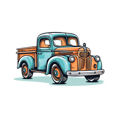 Timeless Elegance Vintage Pickup Truck with a Dark Cyan and Light Bronze Touch. Vector Illustration