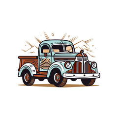 The Allure of the Past: Vintage Pickup Truck in Dark Cyan and Light Bronze Finish. Vector Illustration