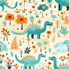 Cartoon dinosaurs childish seamless repeat pattern
