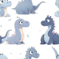 Cartoon dinosaurs childish seamless repeat pattern
