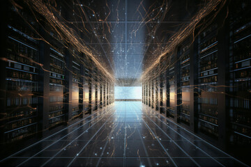 Obraz premium futuristic corridor of data center internet cloud server visualization of datastreams
