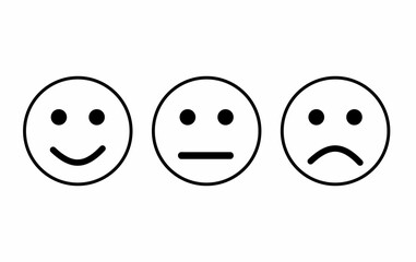 Set of emoji. Vector icon of emoticons. Different faces. Flat black and white icon. Vector illustration on white background.
