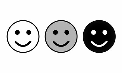 Set of emoji. Vector icon of emoticons. Different faces. Flat black and white icon. Vector illustration on white background.