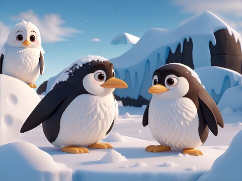  3D cartoon of adorable penguins 