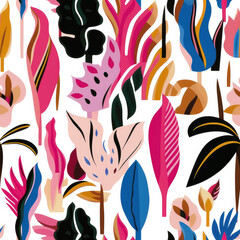 Fototapeta na wymiar Floral abstract retro pop art boho repeat pattern 