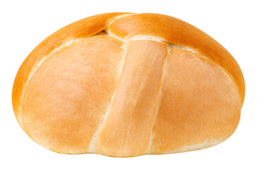 Light round loaf bread, side view, isolated on transparent background .