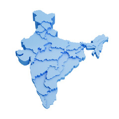 Three-dimensional map of India on white background. 3d Illustration