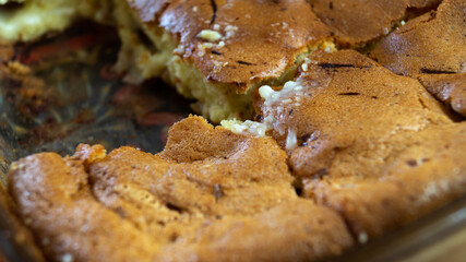 Pie in a glass form. Tart. Charlotte with apples. Cake in a glass baking dish