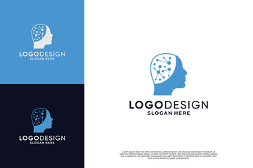Artificial intelligence logo design. Digital brain connection logo.