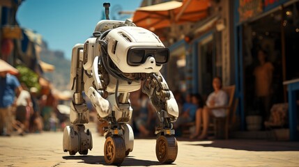 Fototapeta premium Futuristic robotic dog illustration. Made with Generative AI.
